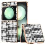 For Samsung Galaxy Z Flip6 Electroplated Frame Color Lattice Texture PU Phone Case(Black)