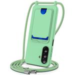For Samsung Galaxy A26 5G Integrated Card Bag Solid Color Liquid Silicone Phone Case with Lanyard(Green)