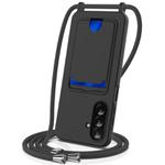 For Samsung Galaxy A26 5G Integrated Card Bag Solid Color Liquid Silicone Phone Case with Lanyard(Black)