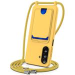 For Samsung Galaxy A26 5G Integrated Card Bag Solid Color Liquid Silicone Phone Case with Lanyard(Yellow)