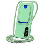 For Samsung Galaxy A36 / A56 5G Integrated Card Bag Solid Color Liquid Silicone Phone Case with Lanyard(Green)