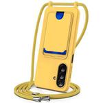 For Samsung Galaxy A36 / A56 5G Integrated Card Bag Solid Color Liquid Silicone Phone Case with Lanyard(Yellow)
