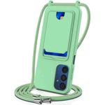 For Samsung Galaxy A54 5G Integrated Card Bag Solid Color Liquid Silicone Phone Case with Lanyard(Green)