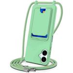 For Samsung Galaxy A06 5G Integrated Card Bag Solid Color Liquid Silicone Phone Case with Lanyard(Green)