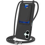 For Samsung Galaxy A06 5G Integrated Card Bag Solid Color Liquid Silicone Phone Case with Lanyard(Black)