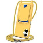 For Samsung Galaxy A06 5G Integrated Card Bag Solid Color Liquid Silicone Phone Case with Lanyard(Yellow)