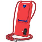 For Samsung Galaxy A07 5G Integrated Card Bag Solid Color Liquid Silicone Phone Case with Lanyard(Red)