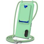 For Samsung Galaxy A07 5G Integrated Card Bag Solid Color Liquid Silicone Phone Case with Lanyard(Green)