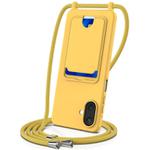 For Samsung Galaxy A07 5G Integrated Card Bag Solid Color Liquid Silicone Phone Case with Lanyard(Yellow)