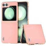 For Samsung Galaxy Z Flip6 ABEEL Electroplating Frame Genuine Leather Wave Phone Case(Pink)