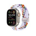 For Apple Watch 46mm / 49mm / 45mm / 44mm Snap Button Braided Watch Band(White Rainbow)