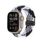 For Apple Watch 42mm / 41mm / 40mm / 38mm Snap Button Braided Watch Band(Black White)