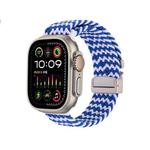 For Apple Watch 42mm / 41mm / 40mm / 38mm Snap Button Braided Watch Band(Wave Pattern Blue White)