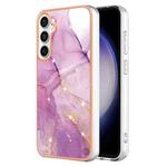 For Samsung Galaxy S24 FE 5G Electroplating Marble Pattern Dual-side IMD TPU Shockproof Phone Case(Purple 001)