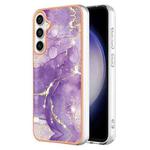 For Samsung Galaxy S24 FE 5G Electroplating Marble Pattern Dual-side IMD TPU Shockproof Phone Case(Purple 002)