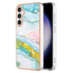 For Samsung Galaxy S24 FE 5G Electroplating Marble Pattern Dual-side IMD TPU Shockproof Phone Case(Green 004)