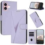 For iPhone 16 Triangle Pattern Buckle Clasp Leather Phone Case(Light Purple)