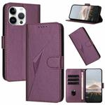 For iPhone 15 Pro Max Triangle Pattern Buckle Clasp Leather Phone Case(Dark Purple)