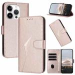 For iPhone 15 Pro Triangle Pattern Buckle Clasp Leather Phone Case(Rose Gold)