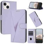 For iPhone 15 Triangle Pattern Buckle Clasp Leather Phone Case(Light Purple)