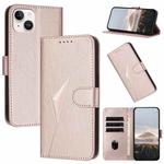 For iPhone 14 Plus Triangle Pattern Buckle Clasp Leather Phone Case(Rose Gold)