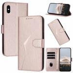 For iPhone XS Max Triangle Pattern Buckle Clasp Leather Phone Case(Rose Gold)