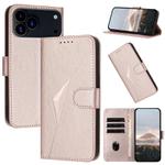 For iPhone 17 Pro Max Triangle Pattern Buckle Clasp Leather Phone Case(Rose Gold)