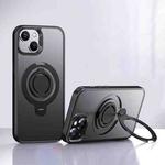 For iPhone 15 Frosted MagSafe Magnetic Rotating Ring Holder Phone Case(Black)