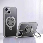 For iPhone 14 Plus Frosted MagSafe Magnetic Rotating Ring Holder Phone Case(Grey)