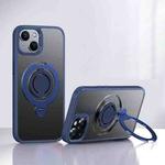 For iPhone 14 Frosted MagSafe Magnetic Rotating Ring Holder Phone Case(Blue)