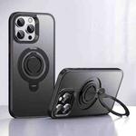 For iPhone 14 Pro Frosted MagSafe Magnetic Rotating Ring Holder Phone Case(Black)