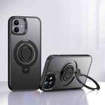 For iPhone 12 Frosted MagSafe Magnetic Rotating Ring Holder Phone Case(Black)