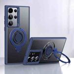 For Samsung Galaxy S23 Ultra 5G Frosted MagSafe Magnetic Rotating Ring Holder Phone Case(Blue)
