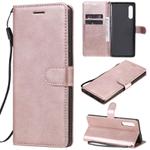 For LG G9 Solid Color Horizontal Flip Protective Leather Case with Holder & Card Slots & Wallet & Photo Frame & Lanyard(Rose Gold)