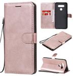 For LG K51 Solid Color Horizontal Flip Protective Leather Case with Holder & Card Slots & Wallet & Photo Frame & Lanyard(Rose Gold)