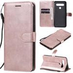 For LG K61 Solid Color Horizontal Flip Protective Leather Case with Holder & Card Slots & Wallet & Photo Frame & Lanyard(Rose Gold)