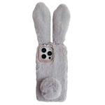 For iPhone 16 Pro Max Cute Plush Rabbit TPU Phone Case(Light Grey)