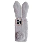 For iPhone 15 Pro Cute Plush Rabbit TPU Phone Case(Light Grey)