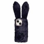 For iPhone 15 Plus Cute Plush Rabbit TPU Phone Case(Black)