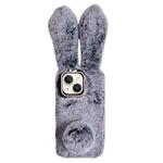 For iPhone 15 Plus Cute Plush Rabbit TPU Phone Case(Dark Grey)