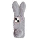 For iPhone 15 Plus Cute Plush Rabbit TPU Phone Case(Light Grey)