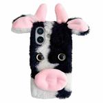 For iPhone 16 Cute Plush Cow TPU Phone Case(Black)