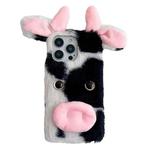 For iPhone 15 Pro Max Cute Plush Cow TPU Phone Case(Black)