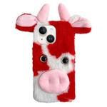 For iPhone 15 Plus Cute Plush Cow TPU Phone Case(Red)