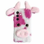 For Samsung Galaxy S24+ 5G Cute Plush Cow TPU Phone Case(Rose Red)