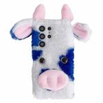 For Samsung Galaxy S22 Ultra 5G Cute Plush Cow TPU Phone Case(Blue)