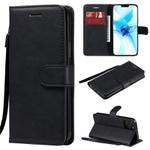 For iPhone 12 / 12 Pro Solid Color Horizontal Flip Protective Leather Case with Holder & Card Slots & Wallet & Photo Frame & Lanyard(Black)