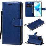 For iPhone 12 / 12 Pro Solid Color Horizontal Flip Protective Leather Case with Holder & Card Slots & Wallet & Photo Frame & Lanyard(Blue)