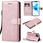 For iPhone 12 / 12 Pro Solid Color Horizontal Flip Protective Leather Case with Holder & Card Slots & Wallet & Photo Frame & Lanyard(Rose Gold)