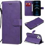 For iPhone 12 Pro Max Solid Color Horizontal Flip Protective Leather Case with Holder & Card Slots & Wallet & Photo Frame & Lanyard(Purple)